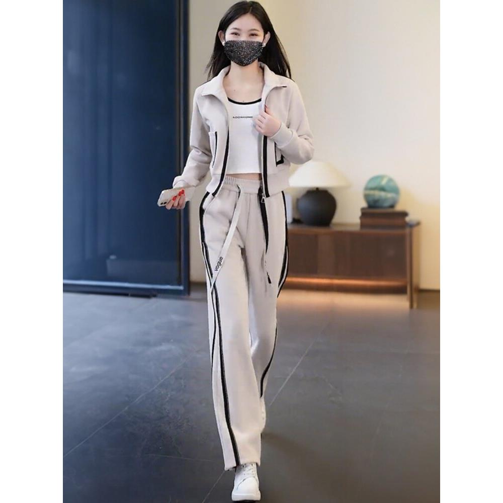 时尚休闲运动套装女2026年春秋新款高级感洋气减龄显瘦外套直筒裤