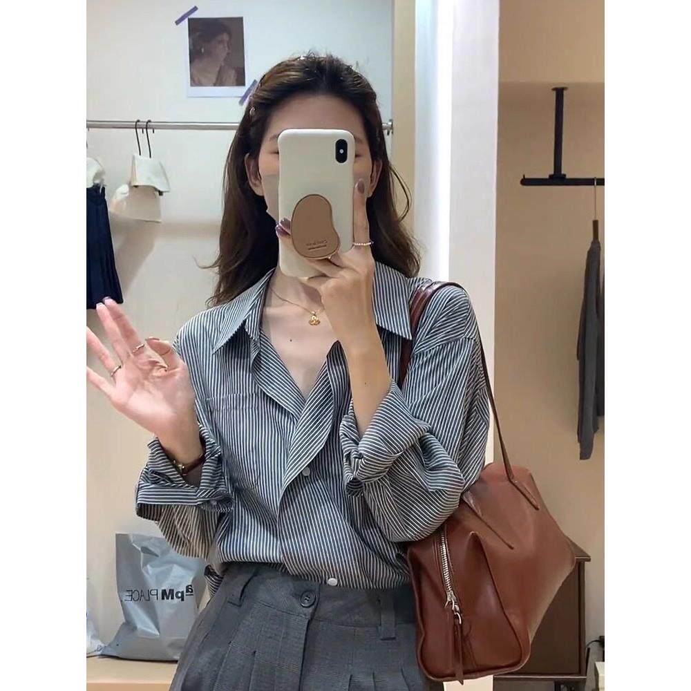 法国Rixo Kelly撞色条纹polo领翻领衬衫女外搭高级感小衫别致上衣