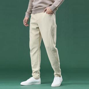 宽松加绒休闲萝卜哈伦长裤 香港杏色大码 秋冬季 男士 子 锥形小脚卫裤