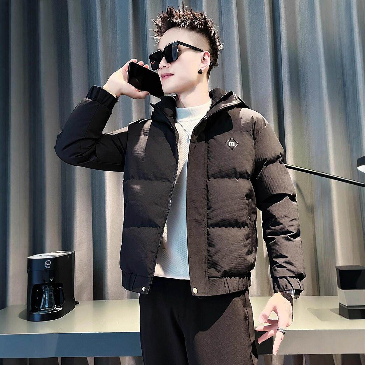 LL男装羽绒服男秋冬季连帽修身保暖2025新款棉服爆款加厚棉袄外套