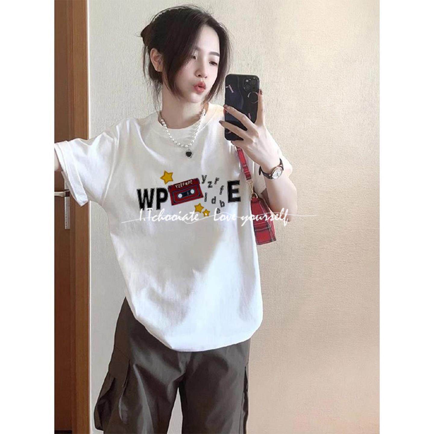 I.Tchooiate白色纯棉重磅短袖t恤女2025夏款宽松小个子美式设计感