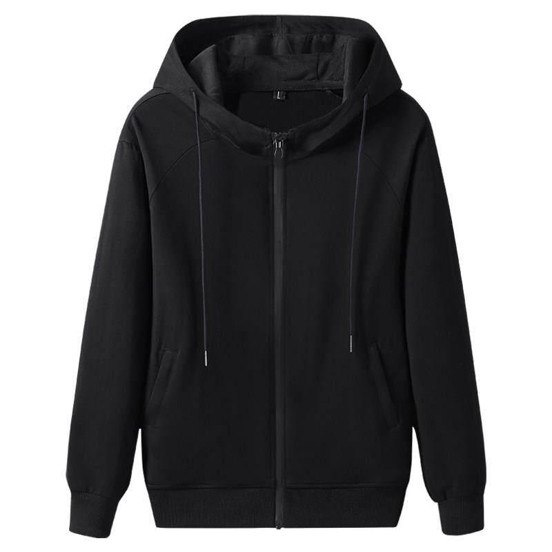 潮牌连帽卫衣男春秋款重磅纯棉拉链口袋运动休闲开衫外套黑色上衣