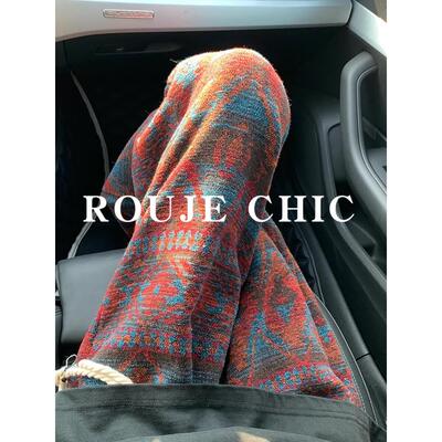 法国rouje chic脏脏风新中式直筒休闲裤女秋冬民族风提花针织卫裤