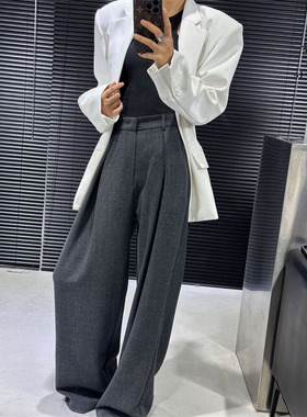 M7秋冬新款灰色阔腿裤女宽松直筒通勤西装裤休闲宽腿阔脚裤高个子