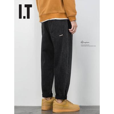 香港潮牌春秋牛仔裤男士宽松直筒水洗休闲裤百搭大码裤子日系覆古