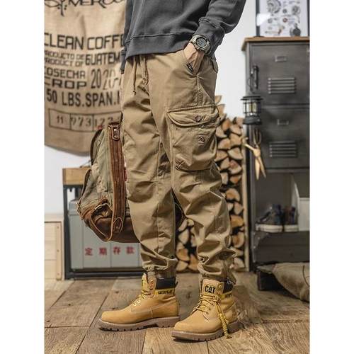 it neith BIAS春秋微弹长裤美式重磅男士修身休闲束脚卡其工装裤