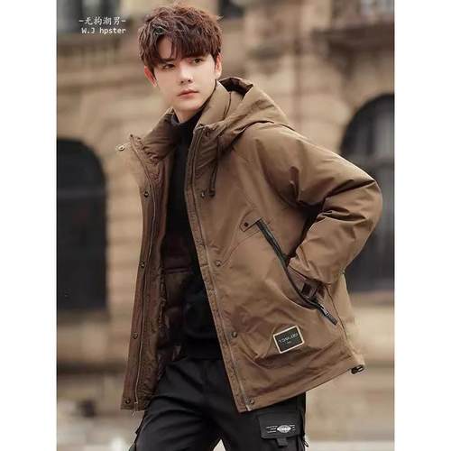 潮牌it neith BIAS修身短款连帽工装羽绒服男冬季加厚冲锋衣外套