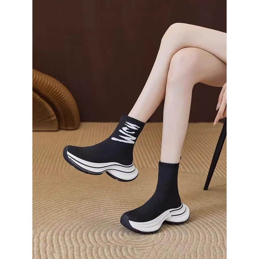 香港弹力靴女夏季厚底增高针织弹力布黑色袜靴显脚小时尚瘦瘦短靴,女鞋,弹力靴/袜靴,淘宝优惠券,粉丝福利购,淘宝优惠卷