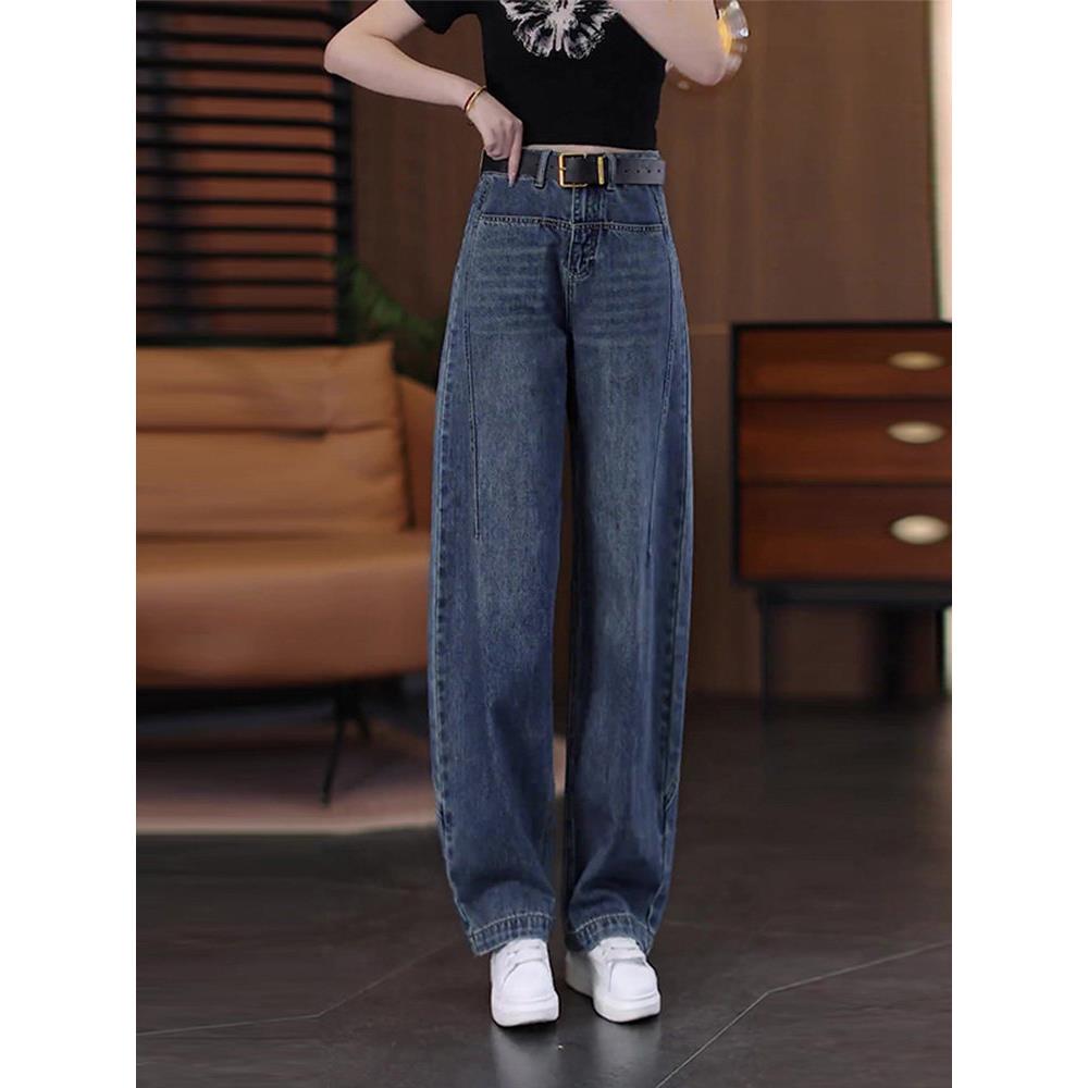 潮流时尚弯刀牛仔裤女2025秋季新款高腰显瘦百搭宽松窄版直筒裤子