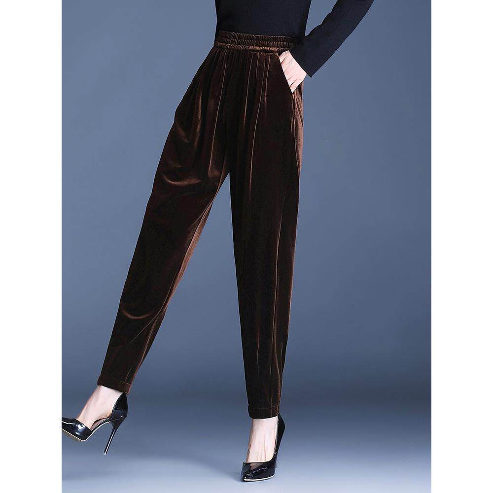 覆古金丝绒哈伦裤女加绒加厚春秋新款高腰显瘦直筒休闲裤子萝卜裤