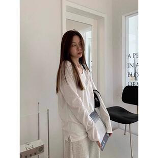 2025春秋新款白色长袖T恤女薄款宽松U领中长款叠穿百搭内搭打底衫