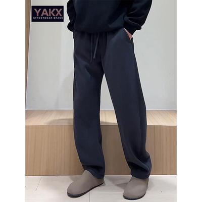 高端弯刀休闲裤子男士春秋冬季2025新款加绒宽松直筒阔腿裤子男款