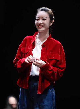 法国Rouje Dsyle倪妮同款红色大麻花开衫外套女本命年刺绣毛衣潮