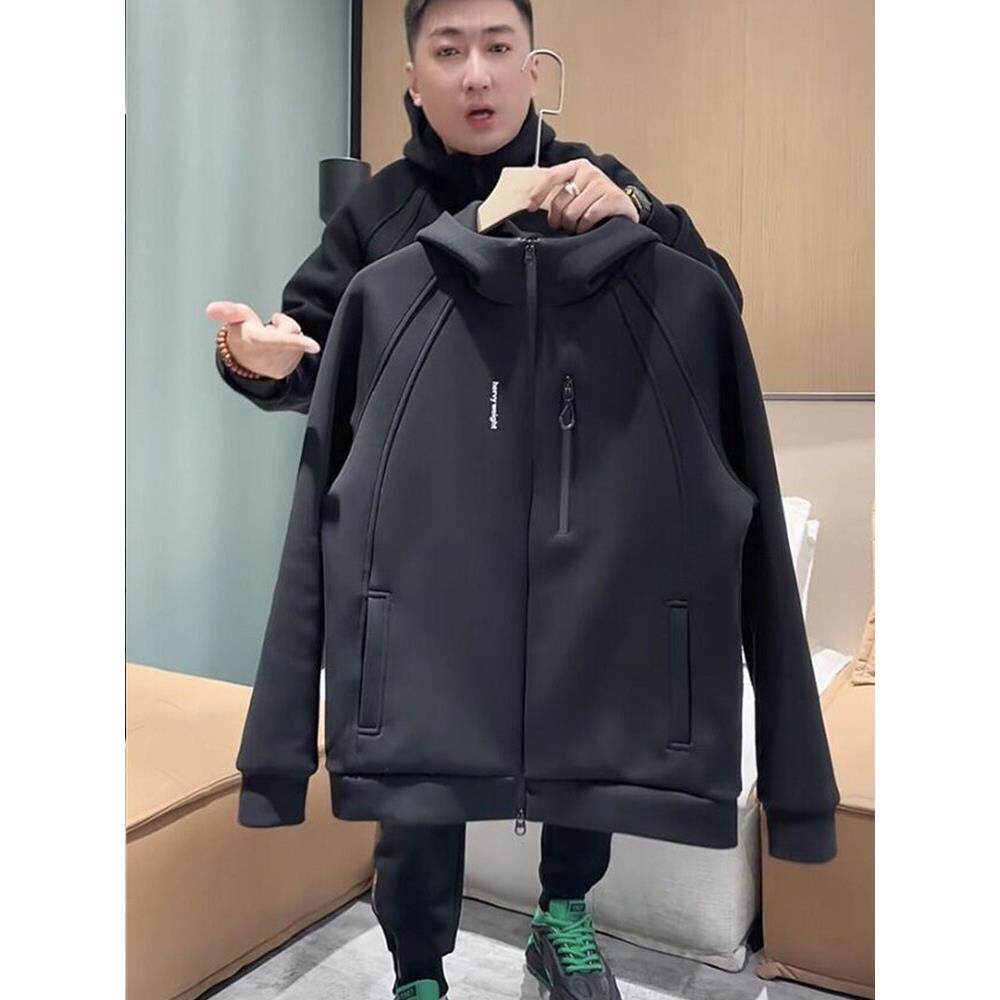 开衫卫衣男士春秋冬季2025新款加绒加厚保暖休闲夹克棉服外套男款