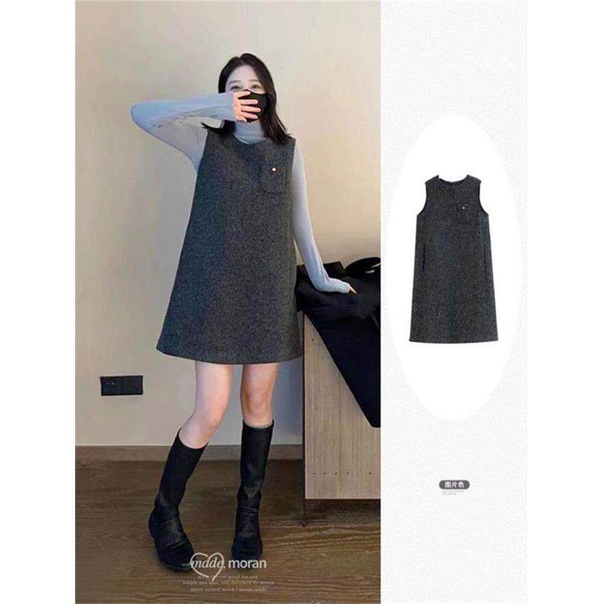 NextMary法式毛呢背心连衣裙女韩国秋冬高级感无袖小香风打底裙子