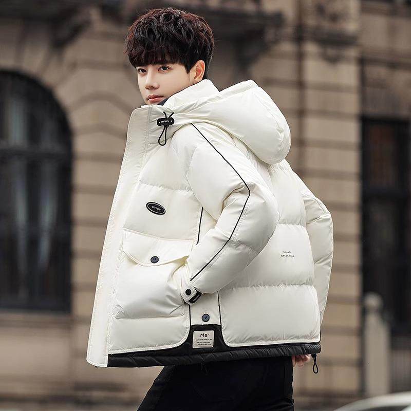 白色羽绒服男冬季加厚短款连帽保暖2024新款帅气高端潮牌男士外套