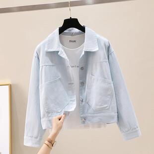 糖果色小个子夹克上衣 休闲时尚 韩国湖蓝色牛仔外套女短款 春秋新款