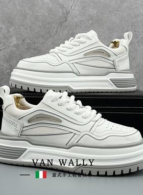 VAN WALLY小白鞋男高级感秋季厚底增高男板鞋白色运动休闲男鞋