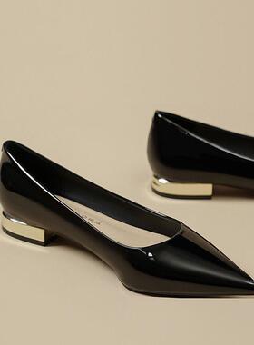 Cozyroom黑色漆皮平底单鞋女春秋浅口不累脚舒适尖头气质名媛百搭