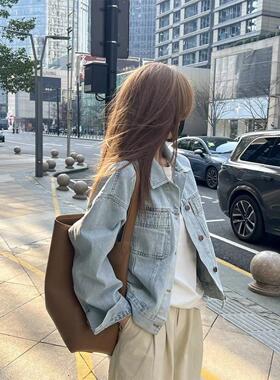 NextMary水洗棉覆古牛仔外套女春秋薄款上衣宽松短款长袖夹克衬衫