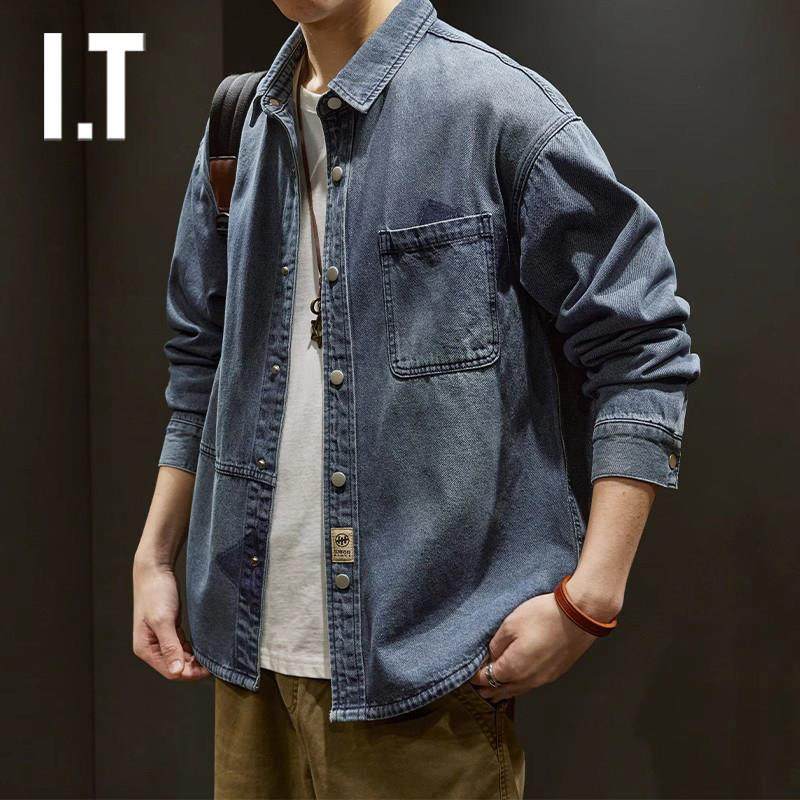香港潮牌春季牛仔衬衫长袖春秋宽松灰色工装休闲衬衣复古外套男士,男装,衬衫,淘宝优惠券,粉丝福利购,淘宝优惠卷