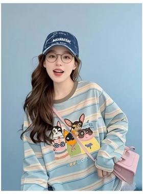 Next Road英国联名条纹长袖t恤女2025春秋新款季美式卡通宽松上衣