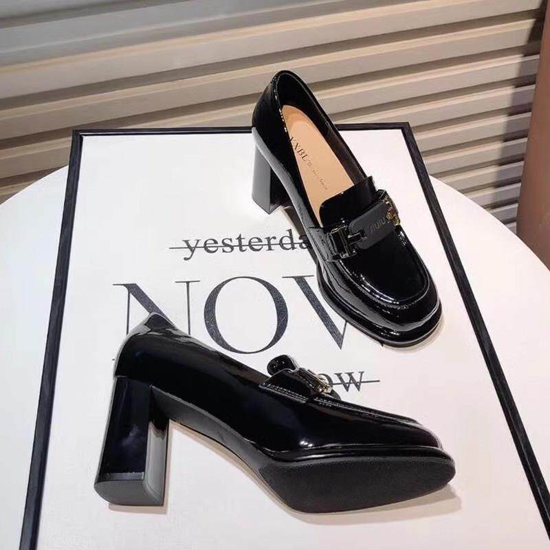 小个子黑色高跟鞋女士粗跟职业防水台不累脚英伦风小皮鞋深口单鞋