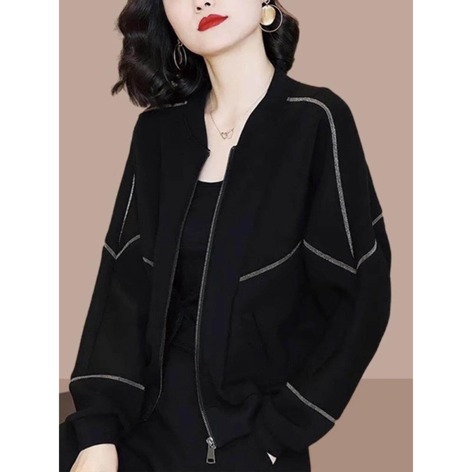 女式短外套春季和秋季2025新宽松拉炼开衫运动衫夹克棒球制服时尚
