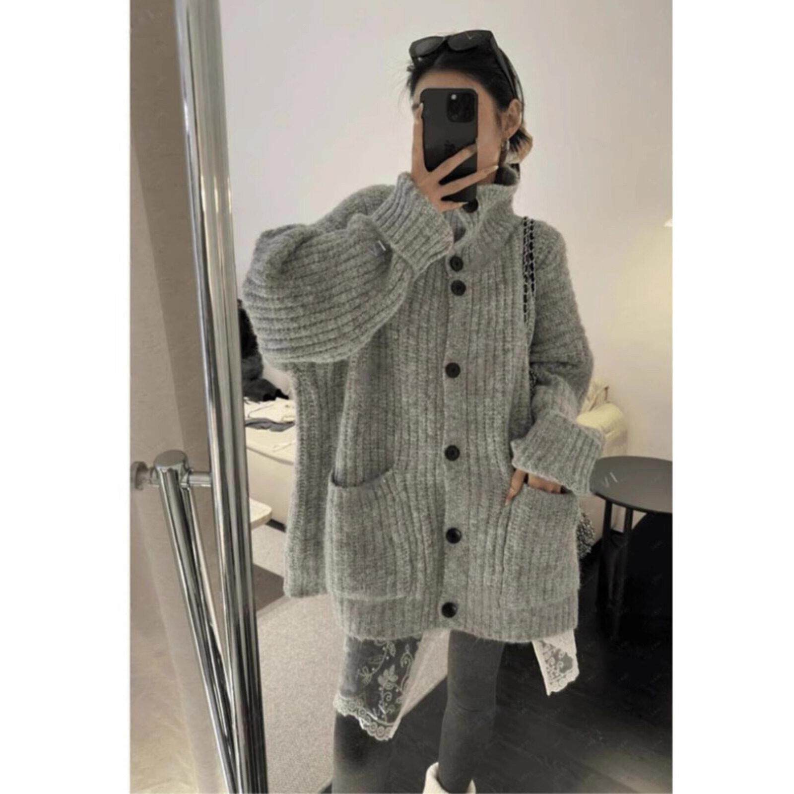 法国Rixo Kelly高领毛衣开衫外套宽松慵懒风高级感厚中长款针织衫