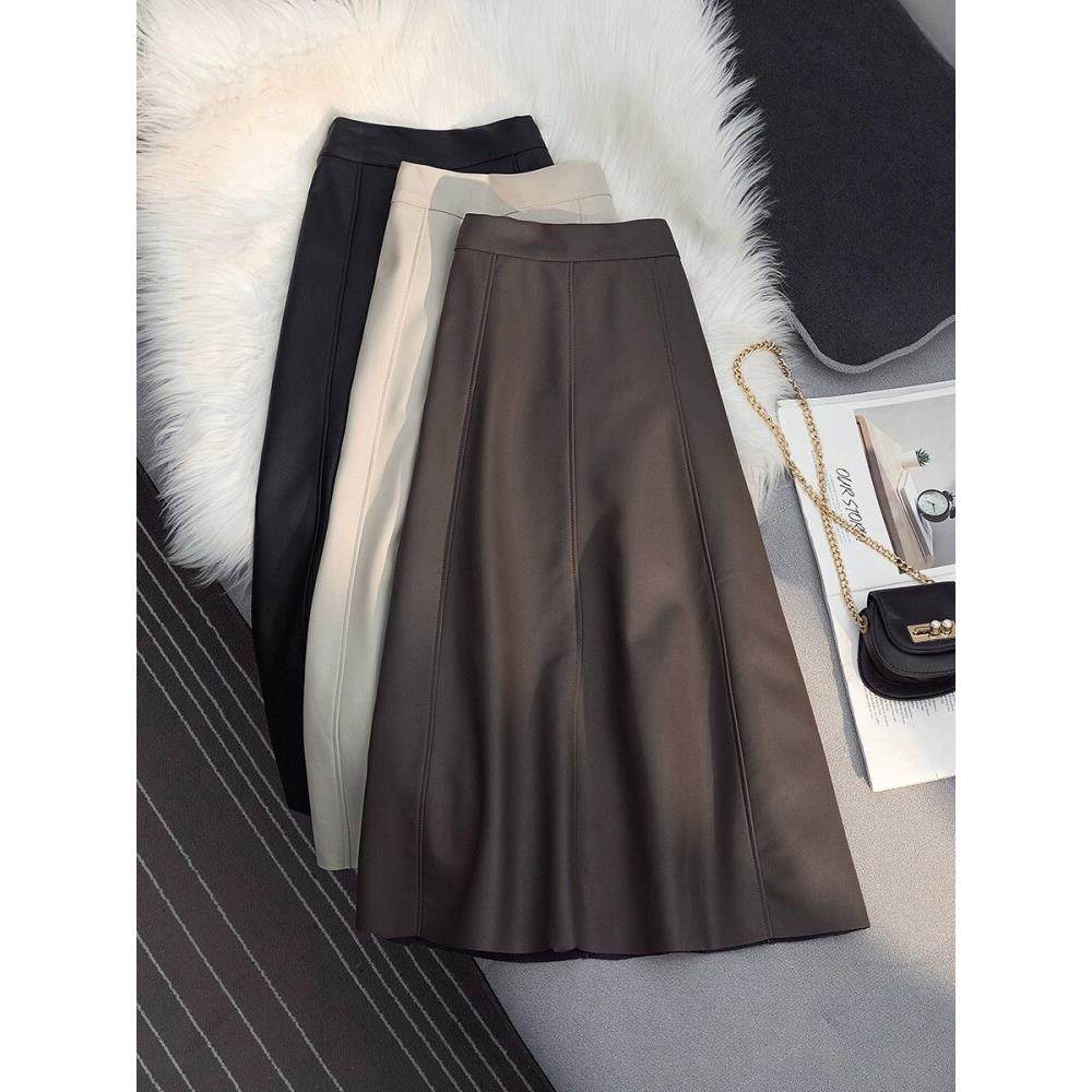 海宁真皮皮裙半身裙女中长款2025年冬季新款高腰显瘦A字过膝长裙