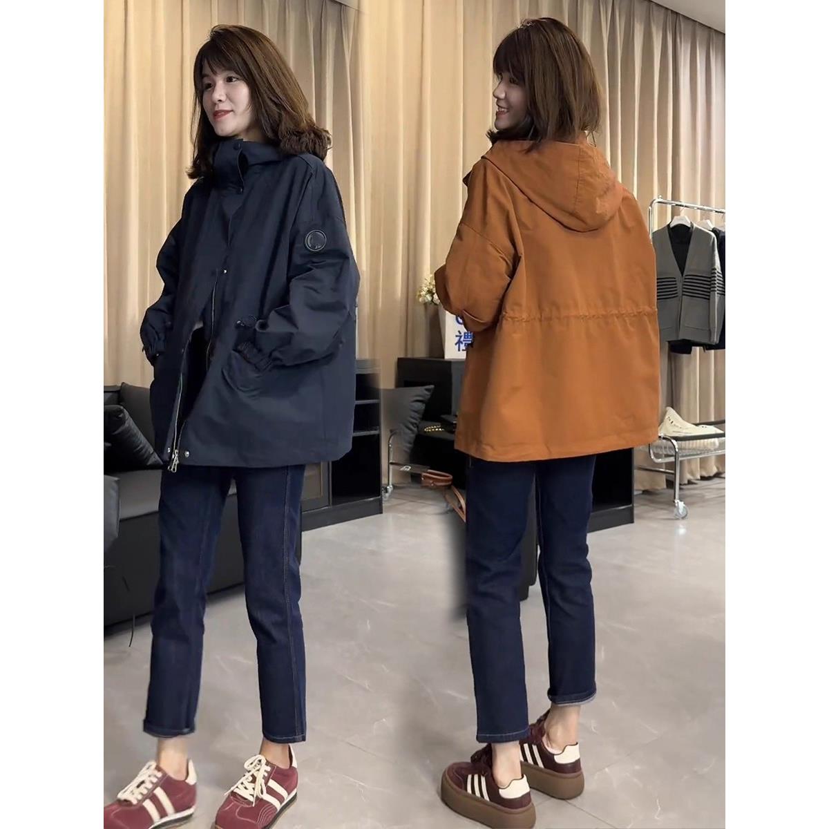 风衣外套女春秋中长款2025年新款宽松休闲夹棉加厚连帽工装冲锋衣