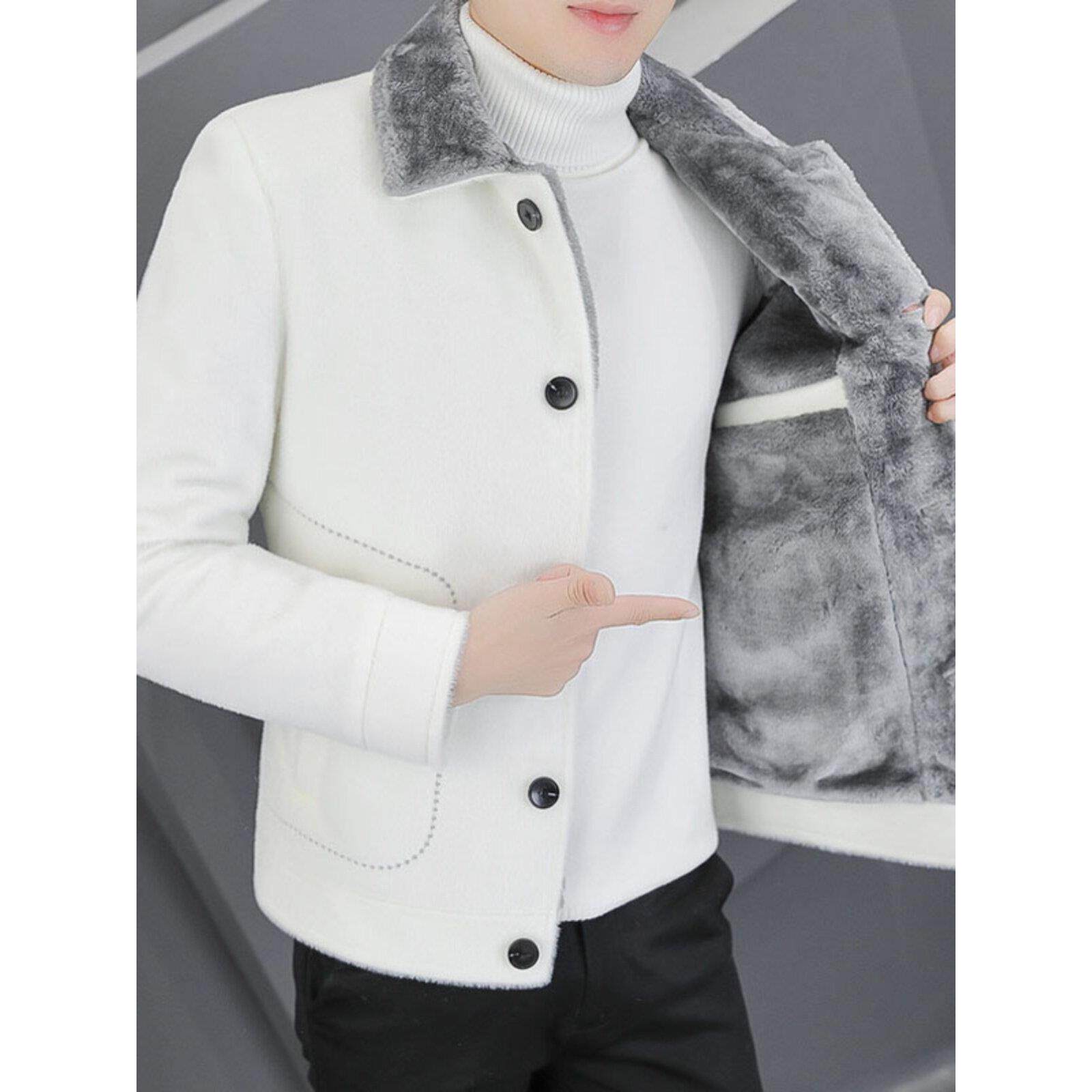 ZaSaFran~秋冬季水貂绒加厚夹克外套男休闲韩版修身短款毛呢风衣