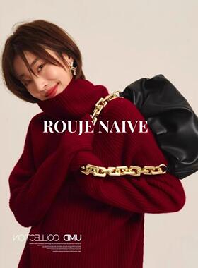 ROUJE NAIVE新年红色高领毛衣女早春季慵懒风内搭打底针织衫上衣