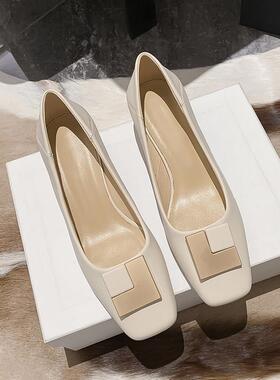 A.D Hepburn~2024年新款软后跟舒适高跟鞋少女小众百搭方头单鞋女