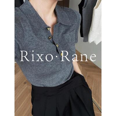 法国Rixo Rane法式Polo领短袖针织衫女高级感气质冰丝正肩T恤上衣