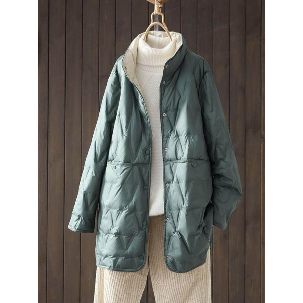 潮牌两面穿轻薄羽绒服女中长款2025冬季新款时尚立领宽松大码外套