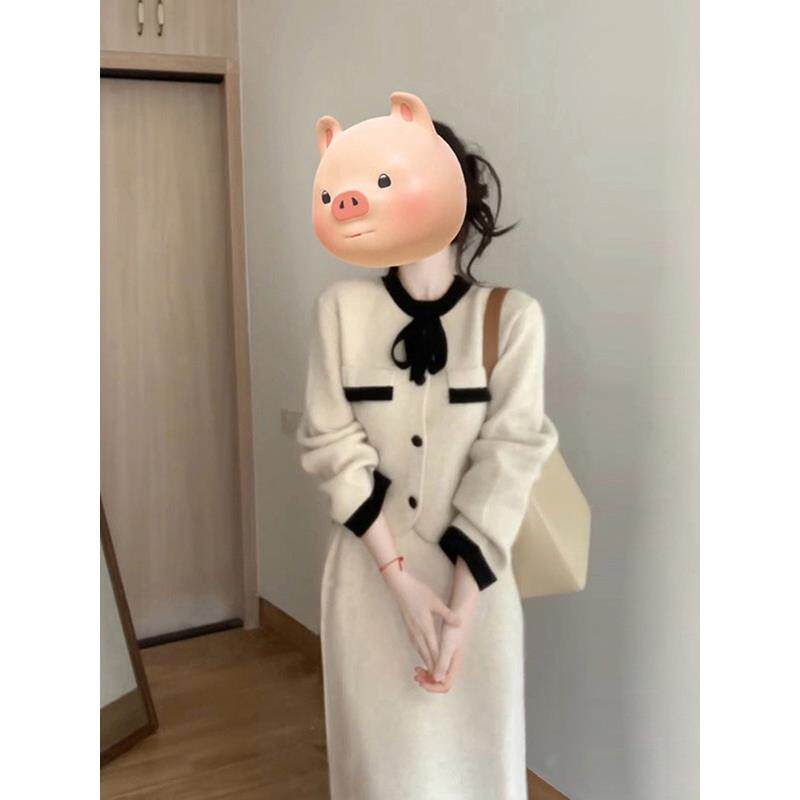 欧洲站秋装2025年新款法式高级感名媛风针织连衣裙子毛衣两件套装