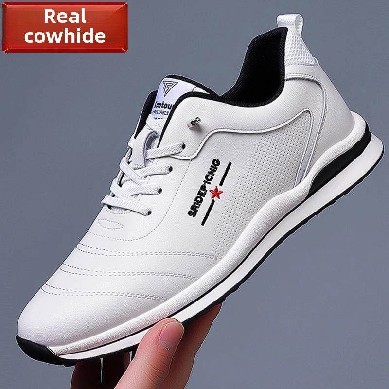 新款休闲皮鞋男款运动鞋真皮男鞋透气款中年爸爸开车鞋男士小白鞋