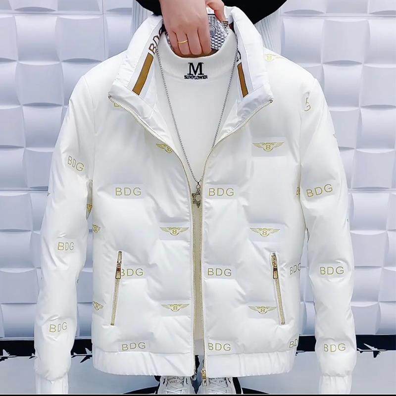 香港白色立领羽绒服男冬季新款亮面男士外套韩版轻薄保暖短款防水