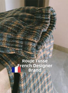 覆古绿色格子羊毛半身裙秋冬女格纹直筒裙羊绒开叉高腰小个子半裙