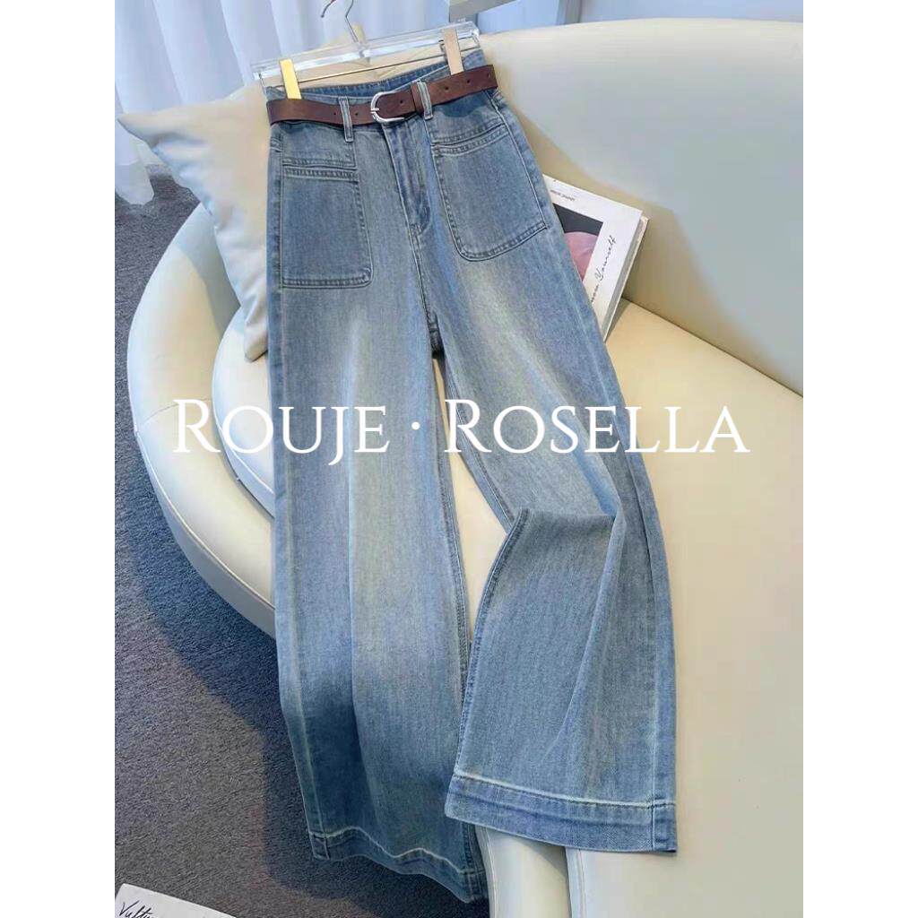 法国Rouje Rosella?浅色直筒牛仔裤女夏百搭显瘦垂感窄版阔腿裤