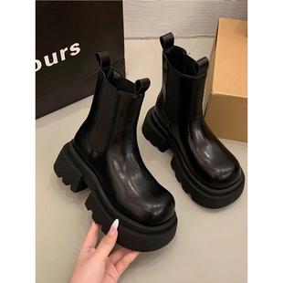 切尔西短 天鹅绒烟囱靴英伦风格 欧洲站真皮厚底女式 秋冬靴2025新款