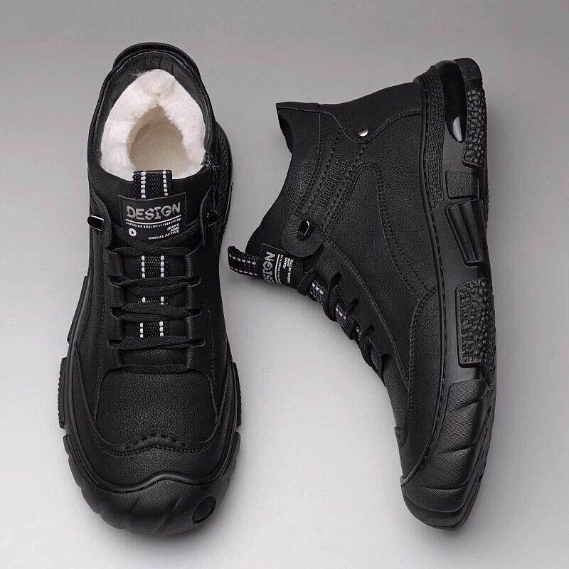 男鞋夏季加绒加厚保暖东北棉鞋防滑皮毛一体高筒男士雪地靴子真皮