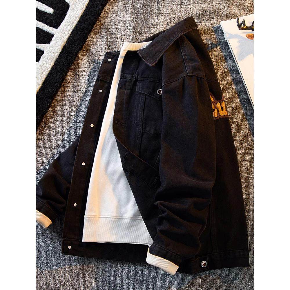 牛仔夹克衬衫外套男士春秋冬季2025新款宽松休闲覆古刺绣上衣男款