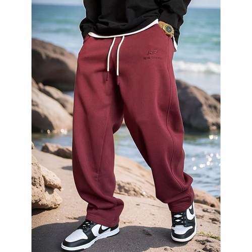 it neith BIAS春秋美式休闲安可拉红裤子男卫裤宽松阔腿运动裤