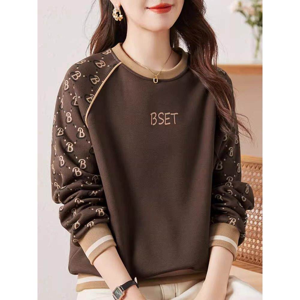 欧洲站圆领卫衣女2025新款爆款春秋冬加绒加厚高级感宽松大码外套