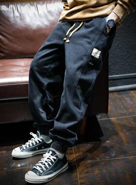 it neith BIA潮牌拼接束脚牛仔裤男秋冬大码韩版潮流百搭哈伦长裤