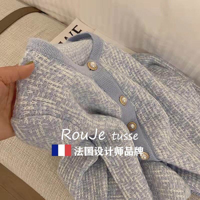 法国Rouje tusse小香风羊毛针织衫开衫短款小个子慵懒风羊绒外套