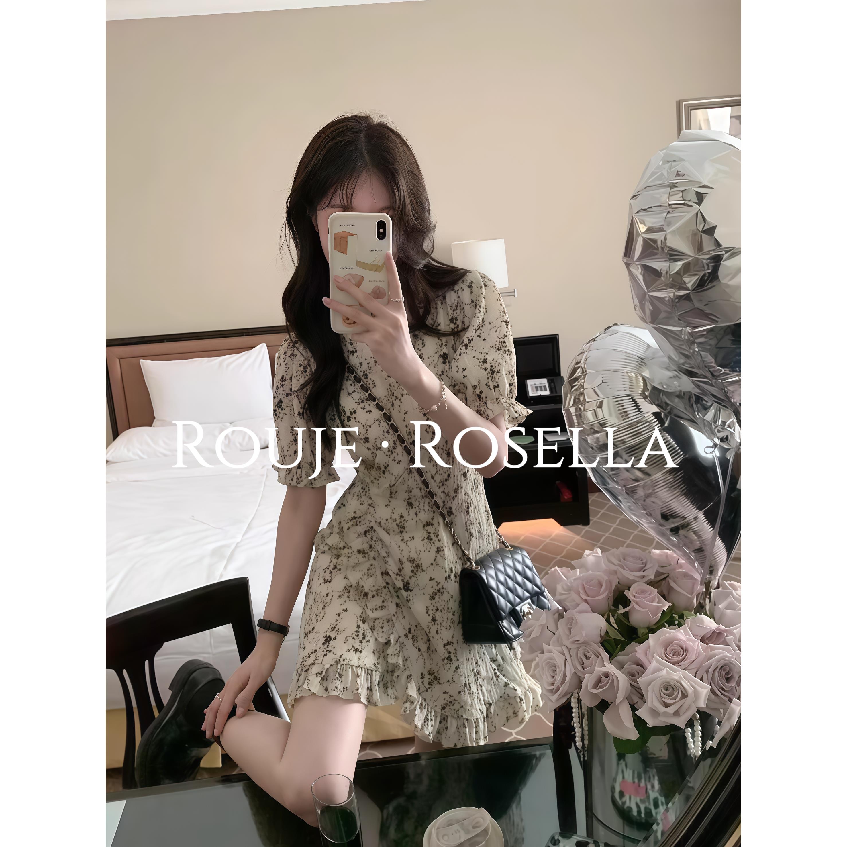 法国Rouje Rosella⭐法式碎花洋装女夏小个子茶歇收腰显瘦短裙