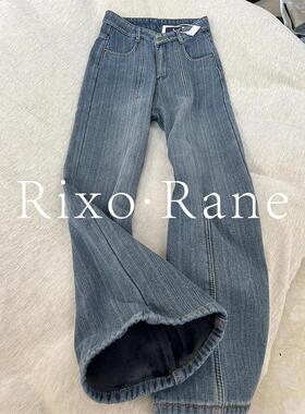 法国Rixo Rane 秋冬BI备?法式高街纹理加绒牛仔裤高腰窄版阔腿裤